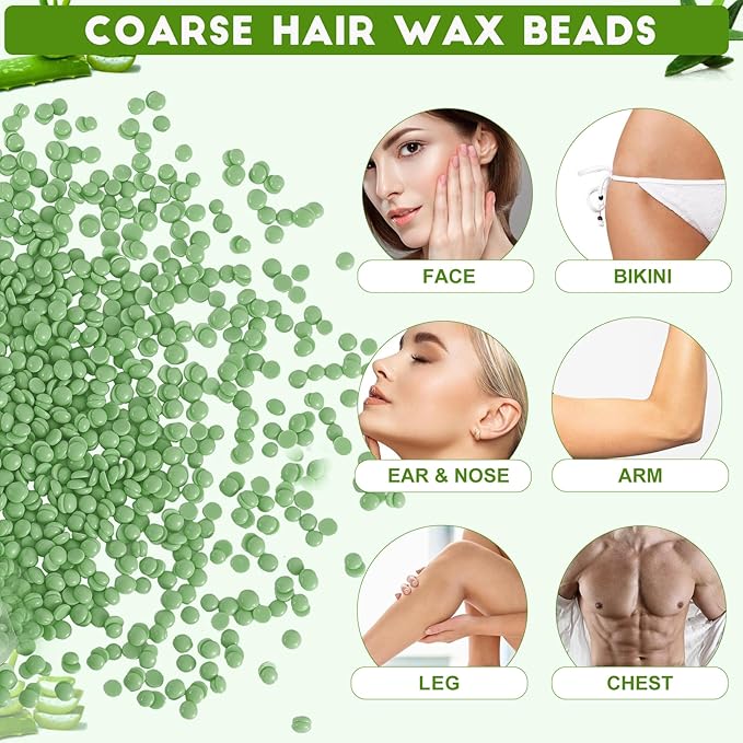 PURPLESKY Wax, 1lb Green Hard Wax Beads for Coarse Hair Removal, Waxing Beads for Bikini, Leg, Back, Face, Brazilian Wax for Women & Girls, Biodegradable, All Skin Types, Unisex, Whole Body
