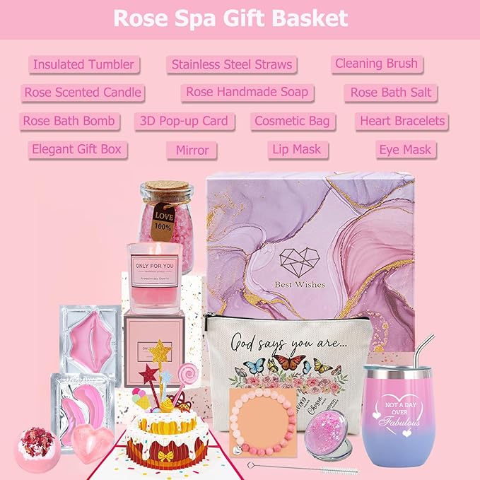 Birthday Gifts for Women, Get Well Soon Gifts, Bath Relaxing Spa Gifts Basket Set for Her, Mom, Female Friends, Sister, Wife, Daughter, Unique Birthday Gift Set Idea with Beautiful Gift Box