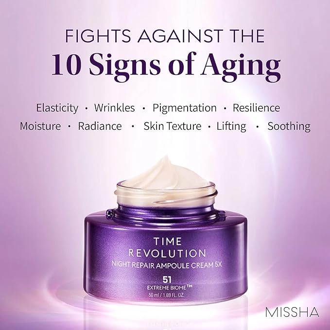 MISSHA Time Revolution Night Repair Ampoule Cream (5th Gen) 1.69 Fl Oz - Triple Fermented Deep-Sleep Night Cream - Overnight Care for Enhanced Radiance, Korean Skincare