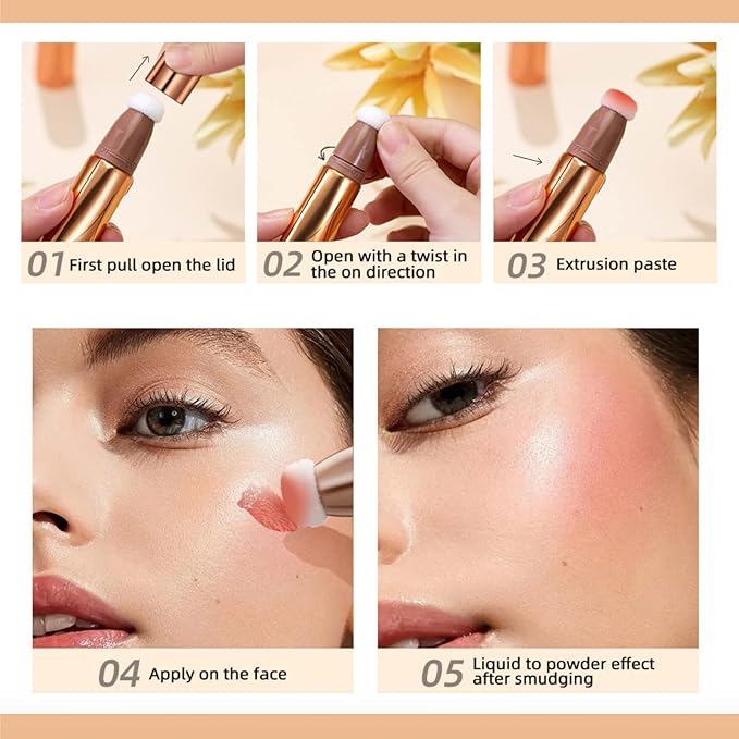 3 Pcs Liquid Contour Beauty Wand Set, Contour & Blush & Highlighter Stick with Cushion Applicator， Attached Easy to Blend, Long Lasting & Smooth Natural Matte Finish (01#03#04)