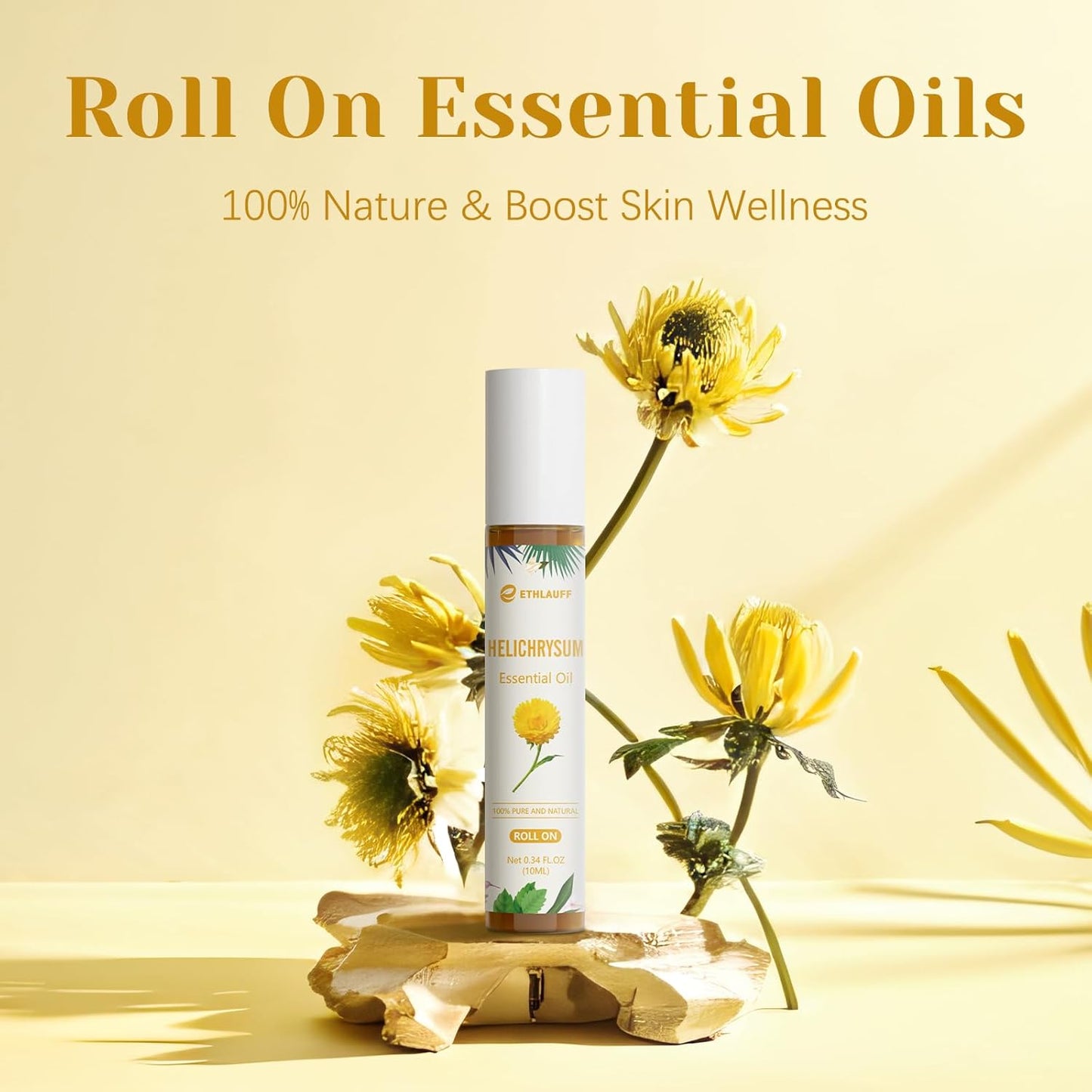 Helichrysum Essential Oil Roll On, 100% Pure Aromatherapy for Skin Vitality & Anti-Aging,Aromatherapy, Skin Care, Happy, Stress Relief