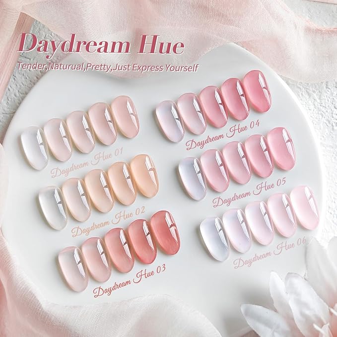 Born Pretty Jelly Pink Gel Nail Polish Set,Nude Pink Translucent Gel Polish,6 Transparent Sheer Colors Soak Off U V Light Cure Gel Polish Kit Nail Art Manicure DIY Kit Home Salon 7ML