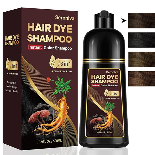 Dark Brown Hair Dye Shampoo for Gray Hair, Natural Color Shampoo Hair Dye for Women & Men, Hair Instant Dye Shampoo Colors Hair in Minutes, Champu Para Canas, 3-in-1 Shampoo for Dyeing Gray, 500 Ml