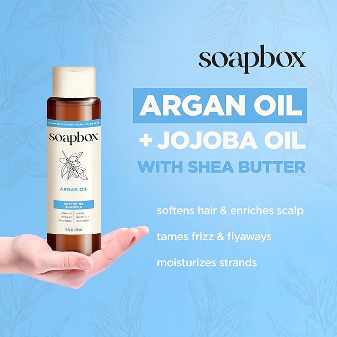 Soapbox Argan Shampoo & Conditioner Set, Volumizing, Vegan, Color Safe, Harsh Sulfate & Silicone Free, 16oz each (Pack of 2)