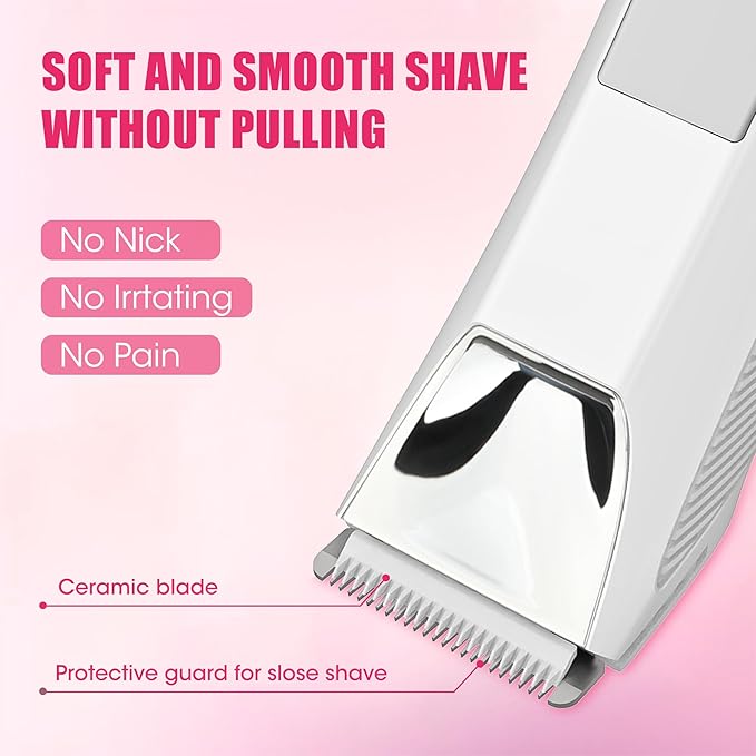 Karrte Women's Razors for Shaving Pubic Hair, 3-in-1 Wet & Dry Bikini Trimmer for Women's Private Area, Replaceable Ceramic Blade Head Electric Shaver with Travel Lock