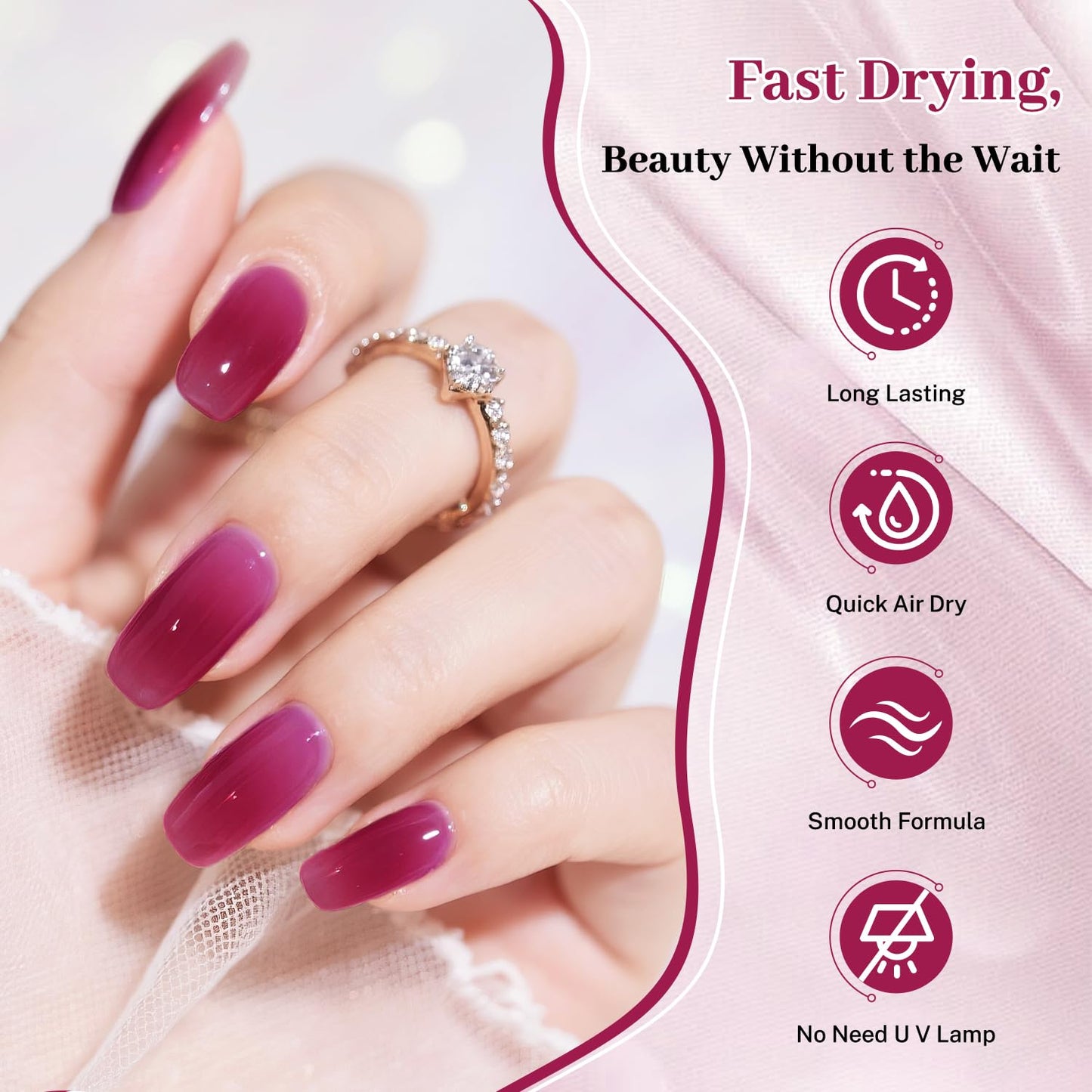 16.5ml Jelly Rose Red Nail Polish Large Volume Quick Dry Nail Polish, Long Lasting Shine, Fingernail Toenail Nail Art DIY Home Travel Nail Art Gift