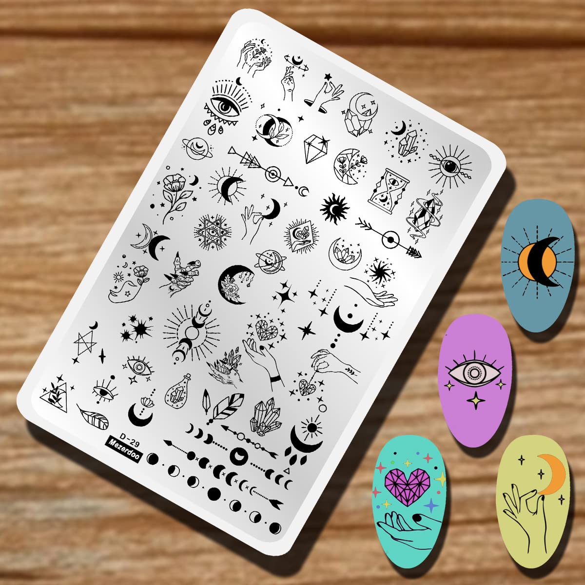 Starry Star Moon Design Stamping Plates Nail Art Kit 2pcs Galaxy Night Sky Large Nail Stamp Plates Templates Space Planet Nail Stamper Plate Heart Sun Geometry Printing Stencils Reusable Tools