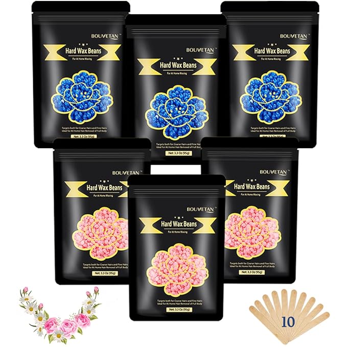 1.3Lb/21oz Wax Beads for Brazilian, Eyebrow, Face, Bikini, Legs, Arms Waxing - 6 Packs with 10 Wax Spatulas for Women and Men