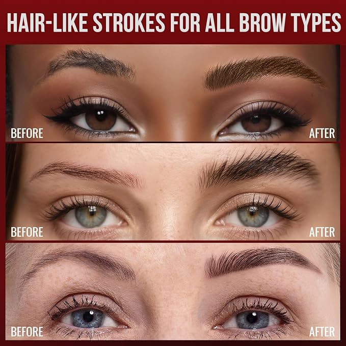 Vevivia Eyebrow Pencils for Women - Eyebrow Pen with Dual-Brush-Tip & Curved Tip for Natural Fuller-Looking Brows, Precise Hair-Like Strokes for All Brow Types, Last All-Day Brow Makeup, Brown