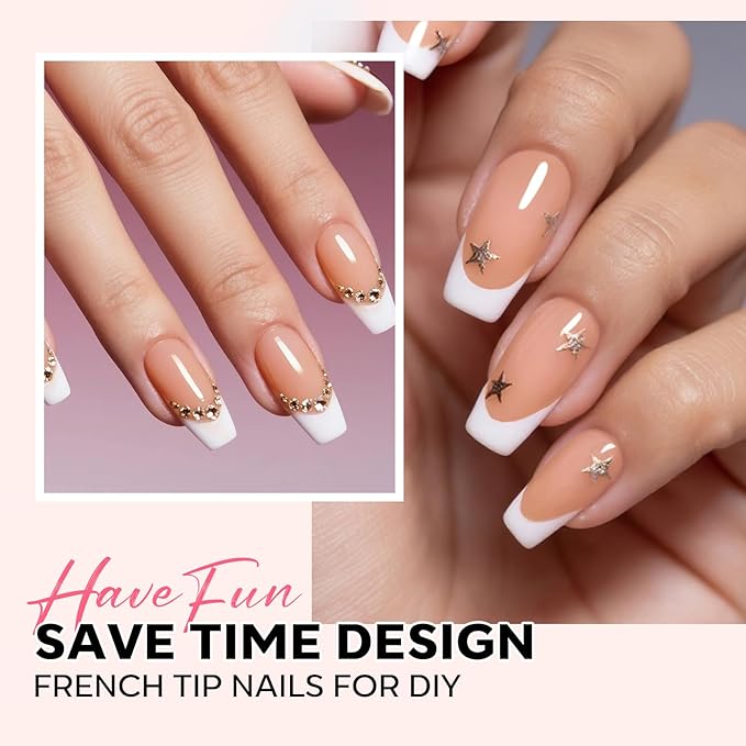 modelones French Tip Press on Nails, 150Pcs Short Coffin Fake Nails with Nail Box, Deep Nude Gel Nail Tips for Women, Soft Glue-On Nails for Natural Salon Look, DIY Nail Art Kit (15 Sizes)
