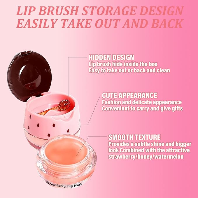 3 Pcs Honey Lip Balm, Bee Lip Balm Honey Pot,Moisturizing Lip Mask Overnight,Hydrate Repair Prevent Dry Cracked Lip Care (Honey+Strawberry+Watermelon)