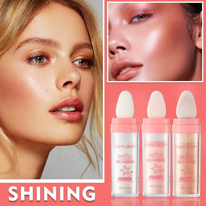 3PCS Polvo De Hadas Highlighter Glitter Stick Body Glitter Shimmer Face Brightening Highlighter Contour Powder Makeup Stick Face Fairy Glitter Highlighter Makeup-White,Pink,Golden brown