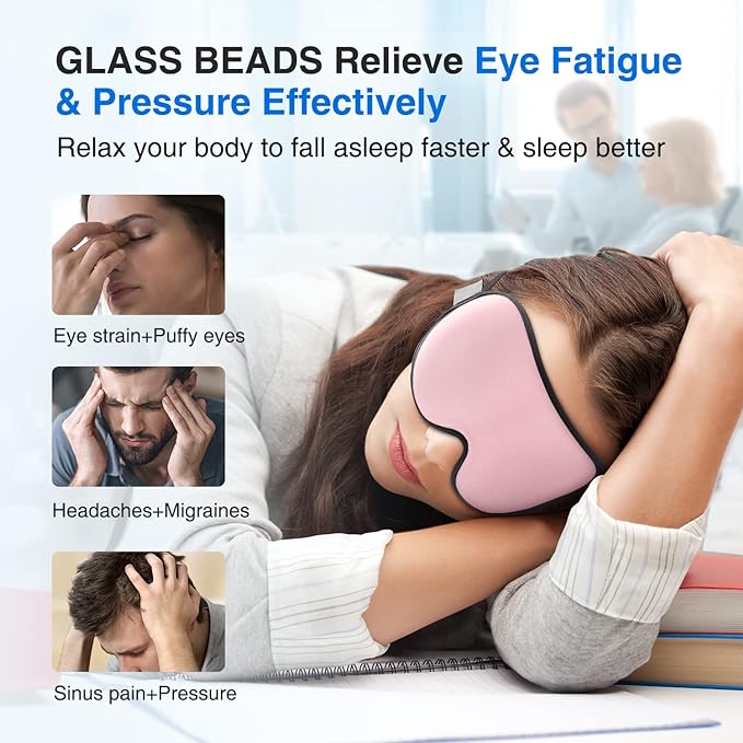 YFONG Weighted Sleep Mask, Women Men 3D Eye Mask Blocking Lights Sleeping Mask (4.2oz/120g), Pressure Relief Night Sleep Eye Mask with Adjustable Strap, Eye Cover Blindfold for Travel Nap Yoga, Pink