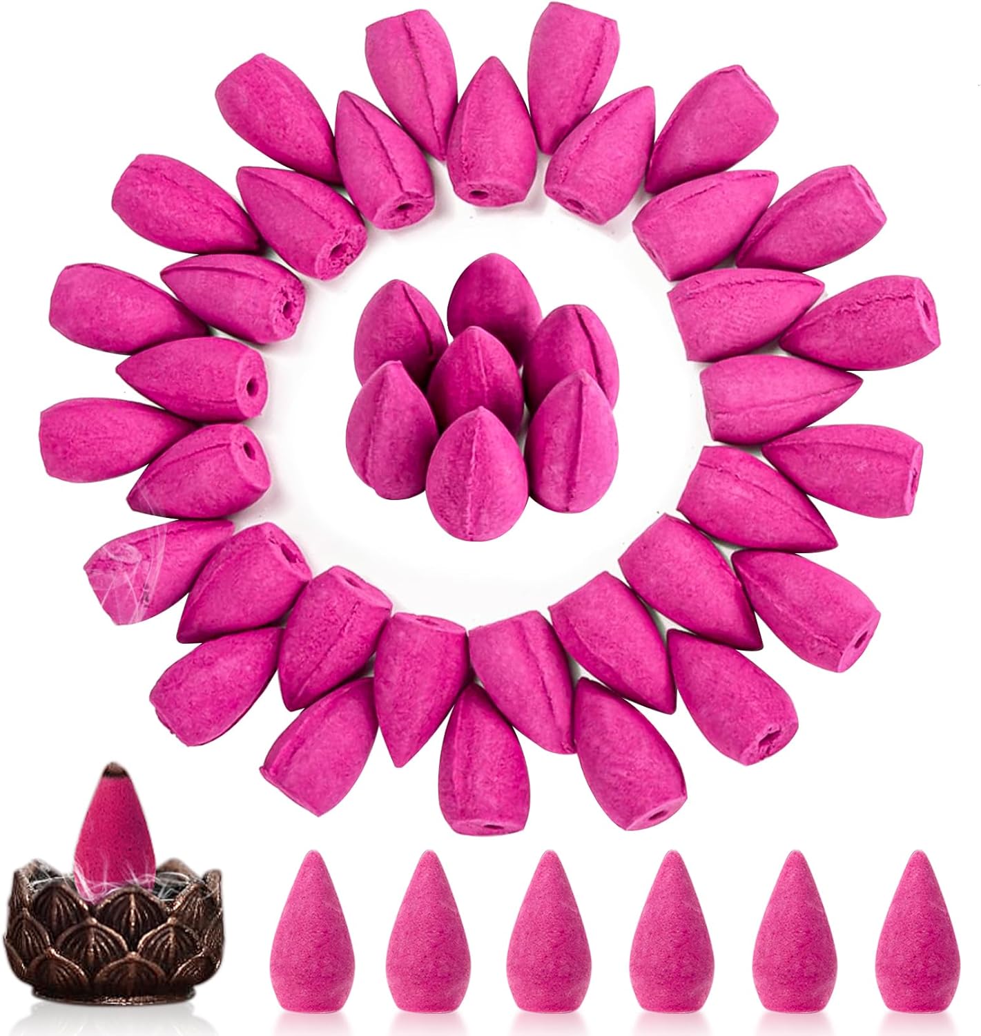 Sukh Backflow Incense Cones for Waterfall - 108 PCS Waterfall Scented Cone Bulk Aromatic Smoke Fountain for Aromatherapy Yoga Relaxation Home Decor(Rose Scents)