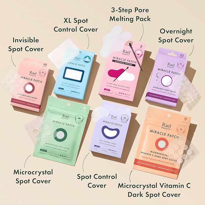 Rael Pimple Patches, Miracle Spot Control Cover - Hydrocolloid Acne Patch, Strips for Zits and Blemish, Korean Skin Care, Vegan, Cruelty Free (10 Count)