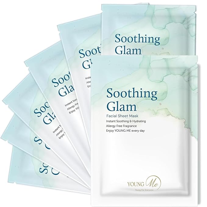 YoungMe Soothing Glam Facial Sheet Mask – 6-Pack | Hydrating & Moisturizing Korean Skin Care for Sensitive & All Skin Types
