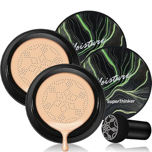Air Cushion CC Cream Mushroom Head Foundation, Moisturizing BB Cream Makeup Long Lasting Matte Concealer (2 PCS Natural)