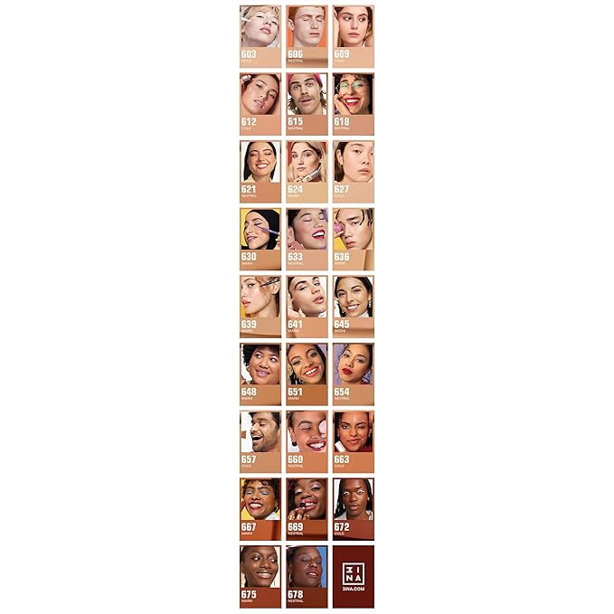 3INA The 24H Foundation 663-24H Long-Wearing Formula - Medium To High Buildable Coverage - Smooth Matte Finish - Expanded Shade Selection - Waterproof, Cruelty Free, Vegan Makeup - 1.01 Oz