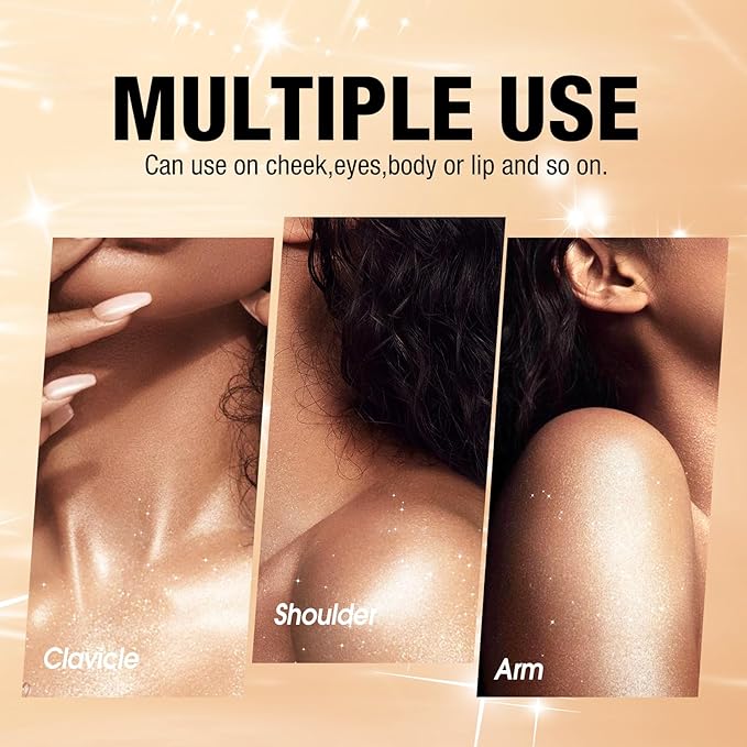 Glitter Body Highlighter Powder Body Shimmer Sparkle Face Brightening Highlighter Powder for Face Eyes Body Glow Makeup With sponge head（Purple）