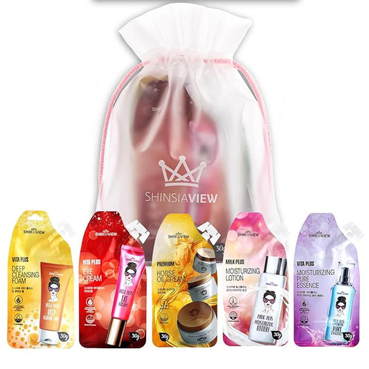 Skin Hydrating Kit Travel Mini Size 5 STEP Skincare Set for Healthier 30 Days Supply with Pouch