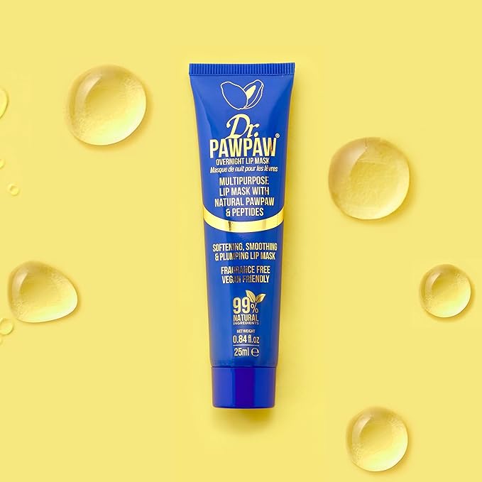 Overnight Lip Mask - Multi-Purpose Balm, Natural Pawpaw & Peptides Smooth Skin, Cracked Lips, Vegan, Ethical Beauty & Fregrance Free (25 ml)