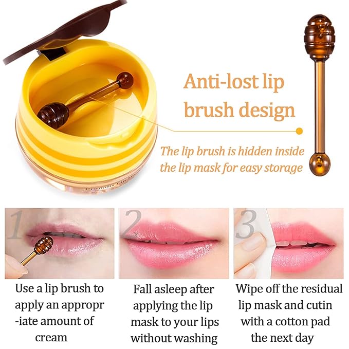 2 PCS Bee Lip Balm Lip Mask Honey Pot Honey Lip Mask Propolis Moisturizing Lip Balm with Stick - Hydrating Prevention Dry and Cracked Lip Scrubs Exfoliato Lip Wrinkle Skin Care Products