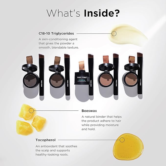 THICK FIBER Root Touch Up Powder, Cover Up Hairline for Thin- Water & Sweat Resistant Hair Loss Concealer Set with for Thinning Hair Women, Includes Brush (Grey)