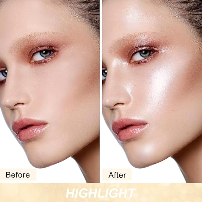 Boobeen Highlighter Makeup Highlighter Powder Palette, Shimmer Illuminator Highlight Contouring Palette Come with Mirror, Long Lasting Glow Defining the Face and Body