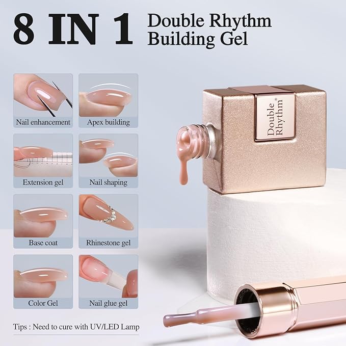 Double Rhythm Clear Gel Nail Polish 15ml Nail Strengthener in a Bottle Nail Extension Hard Gel Soak Off Long Lasting UV Gel (Light Nude 8 in 1-6)