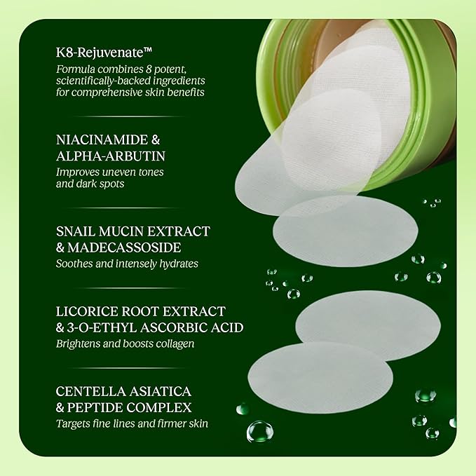 Toning Polish Pads - Korean Skincare for Dark Spots, Wrinkles & Dull Skin - Hydrating Facial Treatment with Snail Mucin, Niacinamide, Peptides & Centella - 100 Count