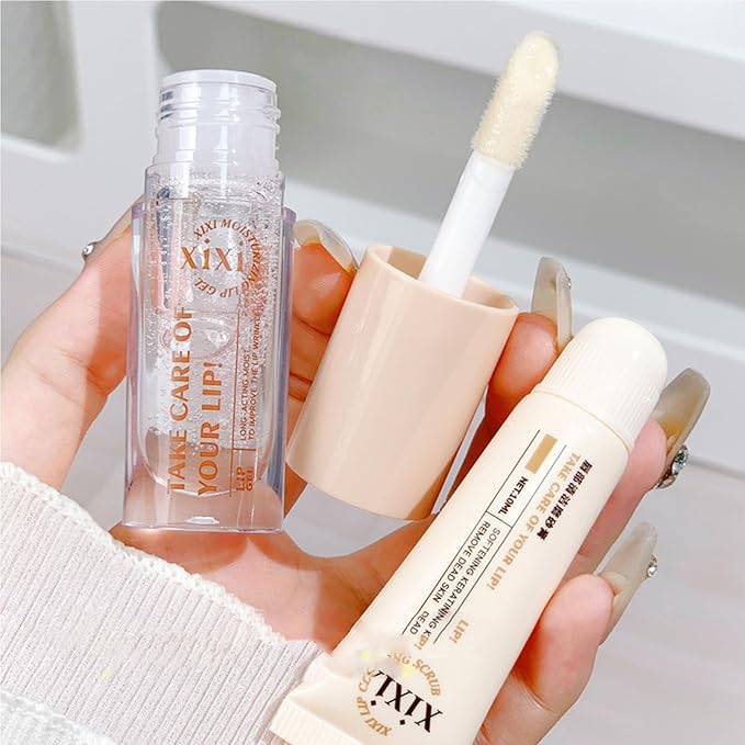 Lip Care Lip Scrub And Moisturizing Gel Set Sleeping Exfoliating Natural plant Oil Korean Therapy For Fuller Plumper