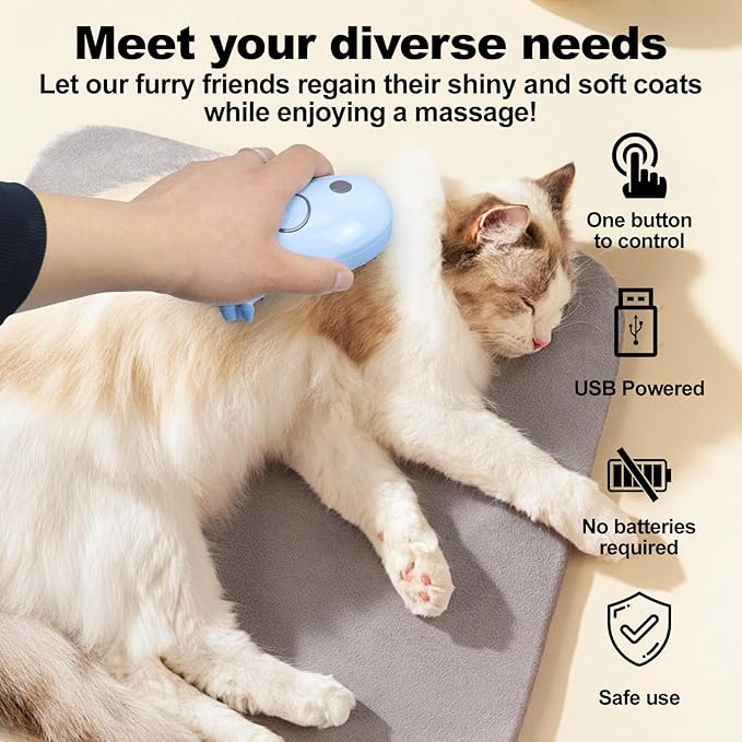 Cat Steam Brush for Shedding, Cat Grooming Brush With Steam, Rechargeable Steam Pet Brush for Dog And Cat, Steamy Cat Brush 3 In1, Self Cleaning Steam Brush for Massage,Clean and Removing Loose Hair