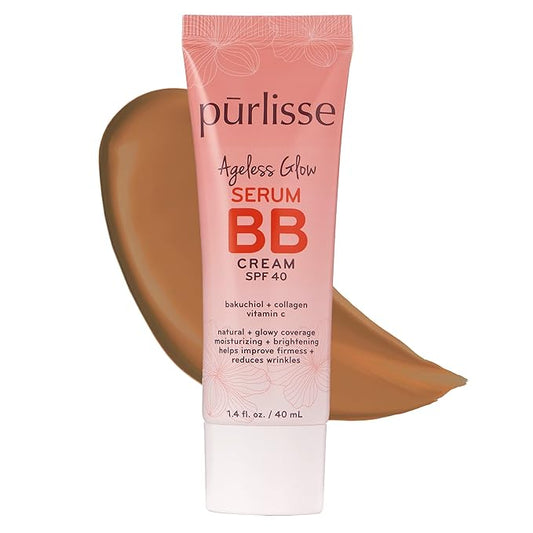 pūrlisse Ageless Glow Serum BB Cream SPF 40 : Clean & Cruelty-Free, Full & Flawless Coverage, Hydrates with Collagen | Deep 1.4oz