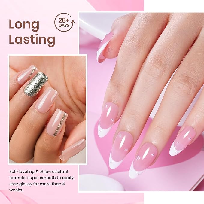 Beetles Jelly Gel Nail Polish Set, 6 Colors Milky White Nude Pink Sheer Brown Gel Polish Kit Nail Concealer Translucent Effect Soak Off Uv French Nail Art Gift for Women Ultimate Monochrome Collection