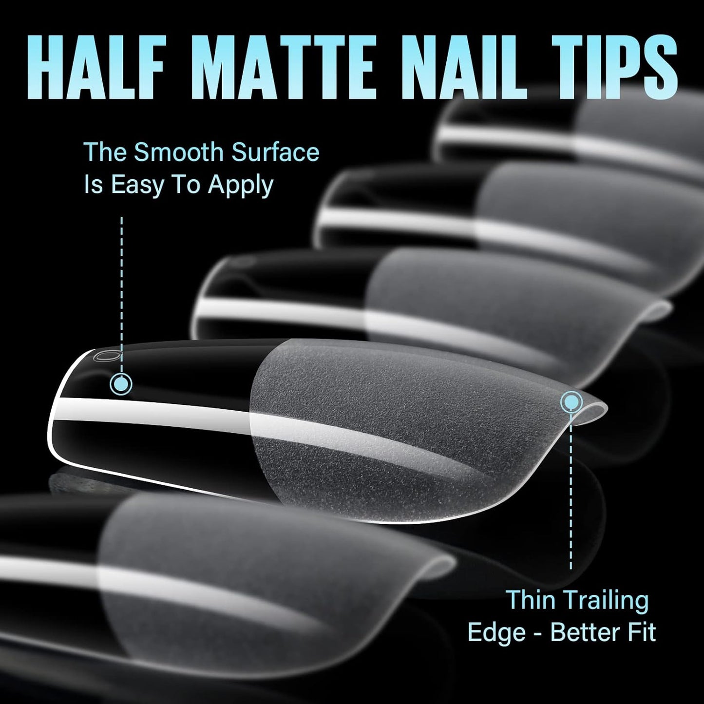 TOMICCA Medium Coffin Nail Tips, 240Pcs Half Matte Nail Tips, 15 Sizes Nail Extension Tips Set, Full Cover Pre Shaped Fake Nails for Beginner and Professional DIY Nail Salon