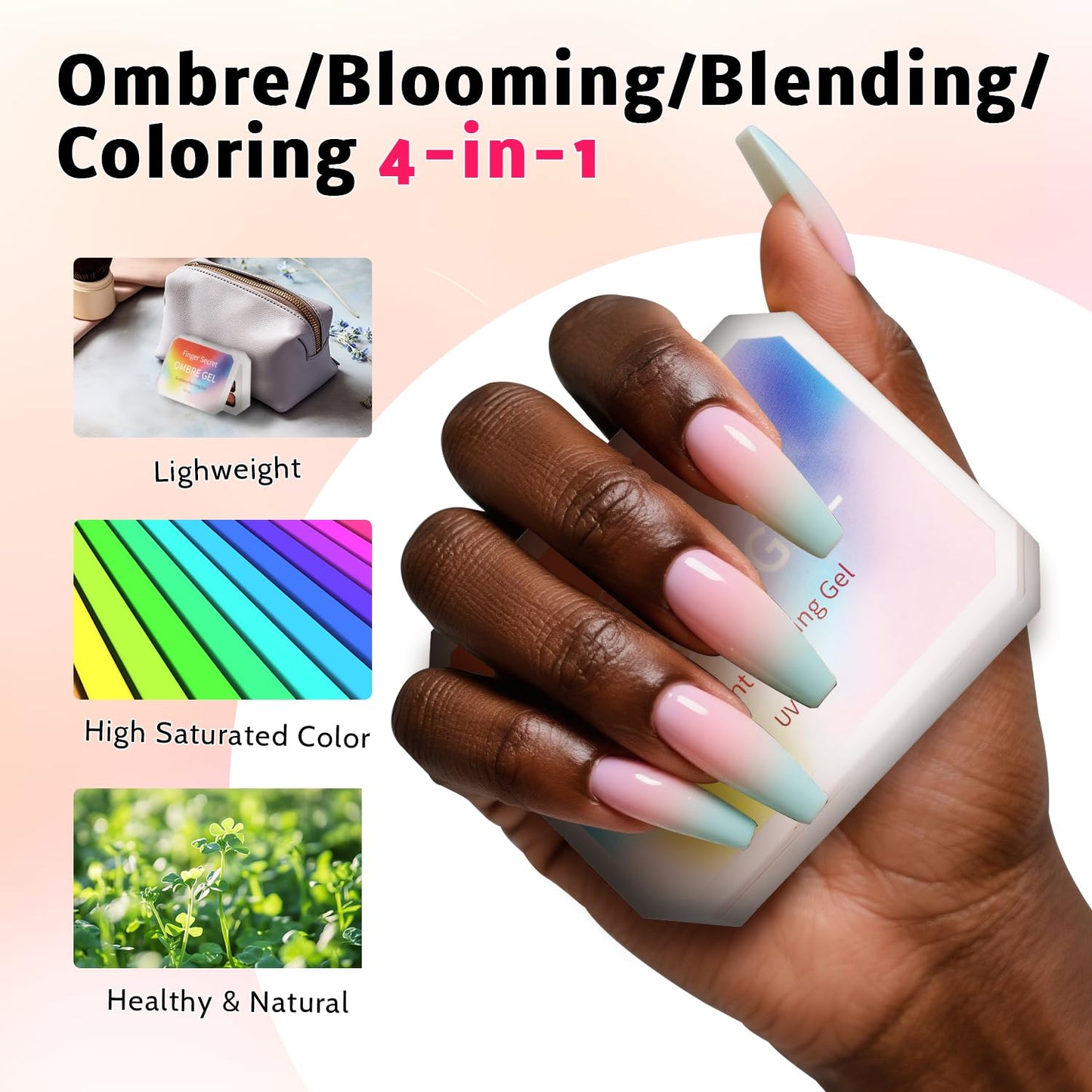 Sponge Pat Paint Nail Gel, Blending Colors Ombre Nails Gradient Gel Nail Blush Blooming Aura Nails Drawing Stripper Floral Painting Nail Art, No Wipe, UV/LED Curing (4 Colors Set A)