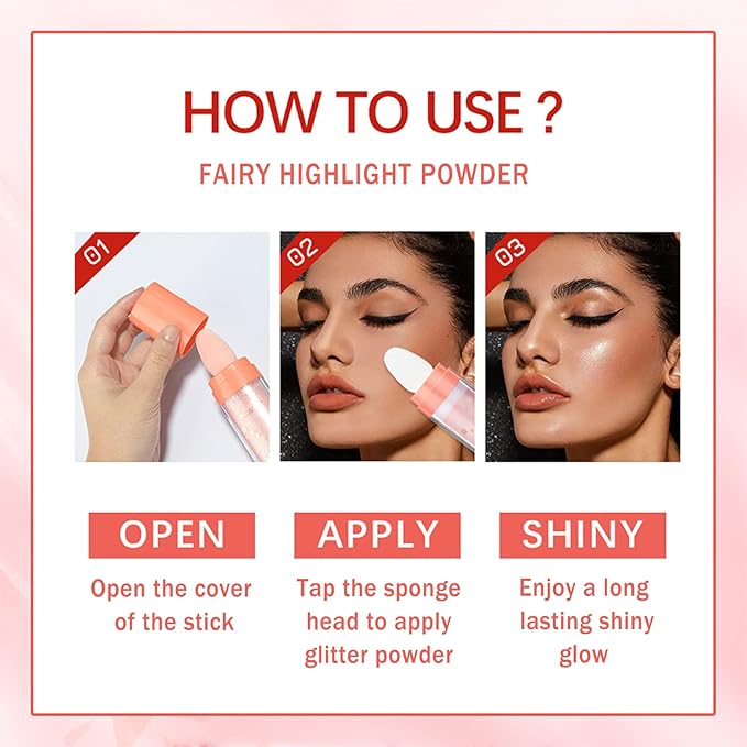 Polvo De Hadas Highlighter Powder Stick Body Shimmer Glitter Makeup, High Gloss Sparkle Highlight Powder for Face Eyes Lips Hair Body Cosmetic Tiktok Makeup - White Moonbeam