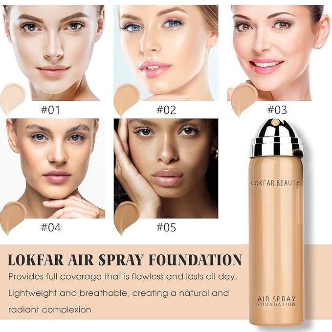 AirBrush Foundation Spray, Silky Mist Foundation Spray Makeup Set with Brush, Full Coverage Foundation for Smooth Radiant Finish, Formula Breathable Lightweight Hydrating | #02 Nude