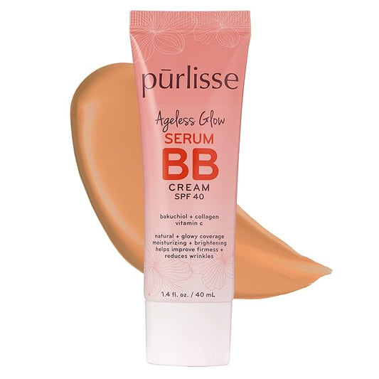 pūrlisse Ageless Glow Serum BB Cream SPF 40 : Clean & Cruelty-Free, Full & Flawless Coverage, Hydrates with Collagen | Medium Tan 1.4oz