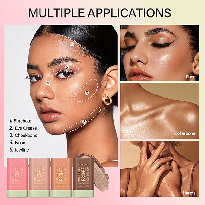 Multi-Use Makeup Blush Stick, Tinted Solid Moisturizer On-the-Go Blush, Multi-use Cream Blush Stick for Cheek & Eyes & Lips, Waterproof Natural Nude Makeup for All Skin (1# Warm Glow)