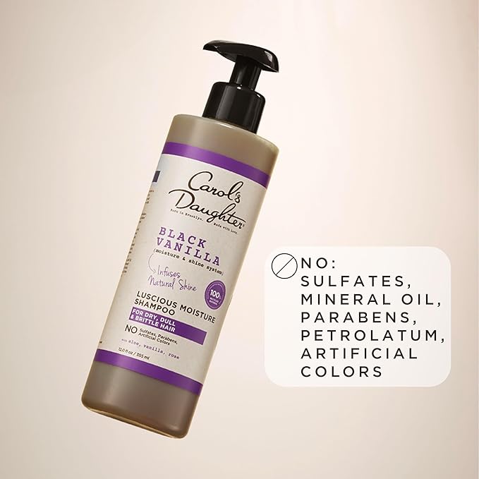 Carol's Daughter Black Vanilla Moisture Sulfate Free Shampoo for Curly, Wavy or Natural Hair, Moisturizing Hair Care for Dry, Damaged Hair, 12 Fl Oz