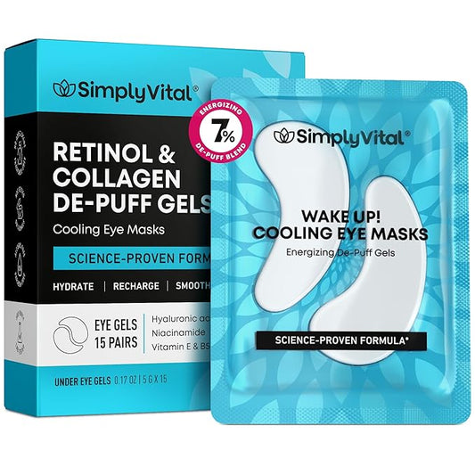 Under Eye Patches for Puffy Eyes and Dark Circles - Cooling Eye Masks for Women & Men with Collagen, Hyaluronic Acid & Retinol - Depuffing Undereye Mask Patches - Parches Para Ojeras - 15 Pairs
