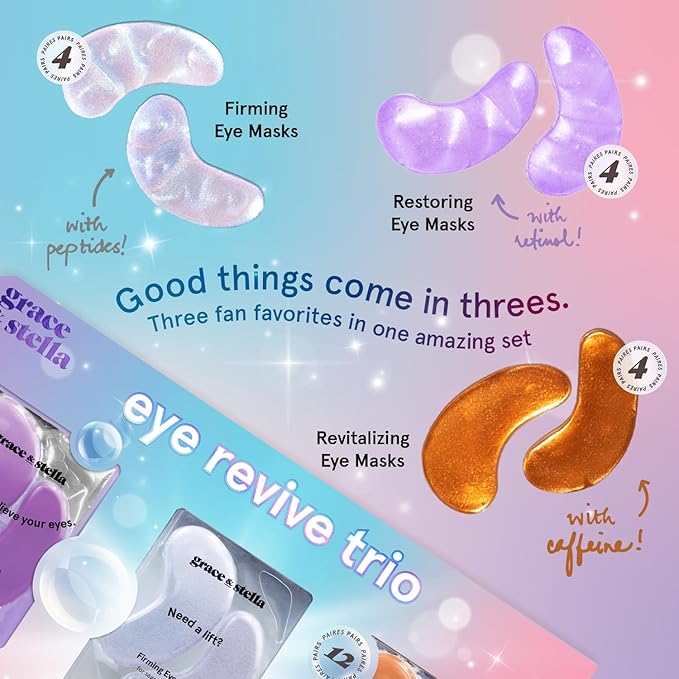 grace & stella Under Eye Patches (12 pairs) Eye Masks for Dark Circles and Puffiness - Birthday Gifts for Women, Bachelorette Party Favors, Bridesmaid Proposal Gifts, Self Care, Spa, Relaxation, Vegan