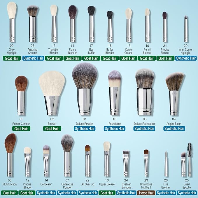 Professional Makeup Artist Brushes Set 26Pcs Real Natural Goat Hair Labeled White Makeup Brush Set with Foundation Powder blush concealer blending eyeshadow contour make up brushes set