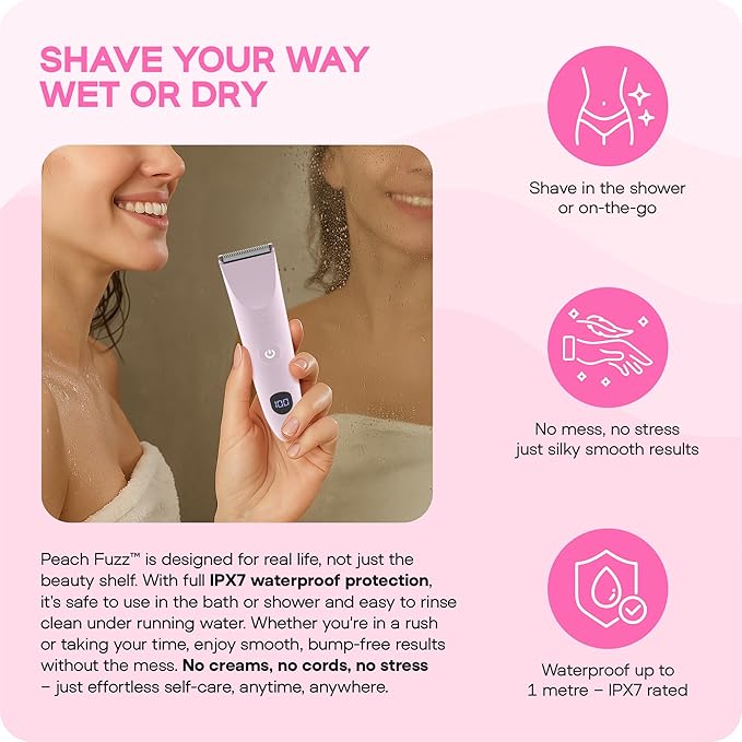 Peach Fuzz™ Bikini Trimmer for Women – 3in1 Body Hair Trimmer, Female Razor for Pubic Hair, Electric Shaver for Private Area, Bikini Line Groomer with Safe, Skin-Friendly Design
