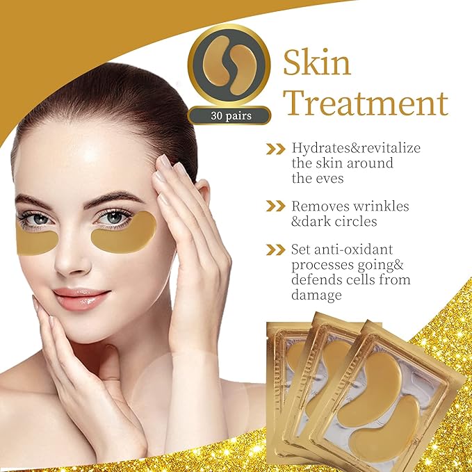 Under Eye Patches - 30 Pairs Under Eye Masks for Dark Circles and Puffiness, 24k Gold Dark Circles Under Eye Treatment for Women, Undereye Gel Patches Under Eye Bags - Reduce Wrinkles Anti-Aging