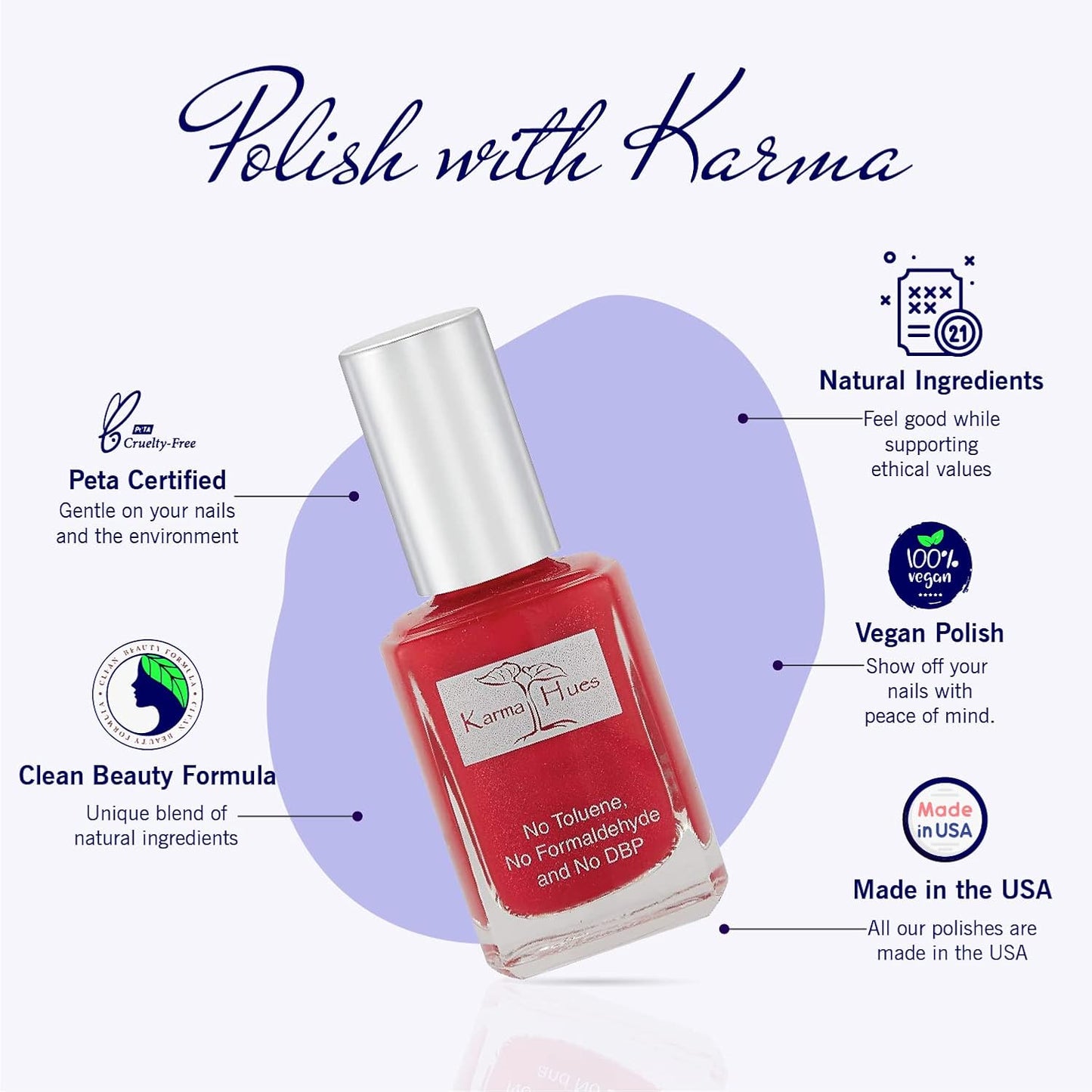 Karma Organic Natural Non toxic Nail polish - Vegan and Cruelty Free Nail Paint for Nail Art - Fast Drying Nail Polish for Women - Long Lasting Nail Polish (Texas Red)