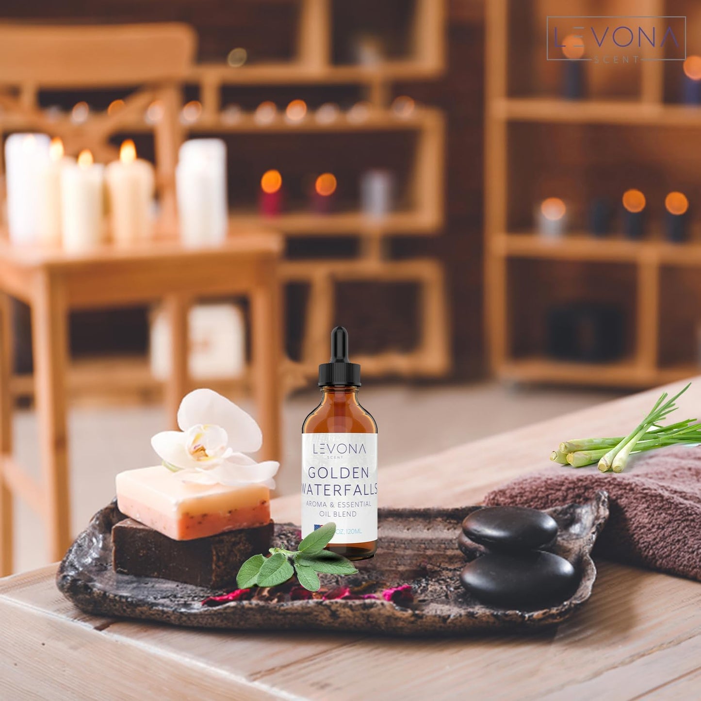 Levona Scent Essential Oils - Scents for Home, Hotel & Office Use - Perfect for Home Diffuser & Humidifiers - Aroma Fragrance Oil, Ideal for Massage, Relaxation, and Spa - Golden Waterfalls, 120ml