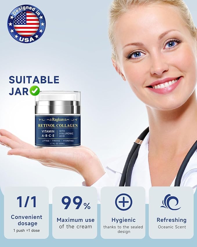 Retinol Cream for Face, Collagen Neck Creams for Tightening and Firming, Anti Aging Day & Night Facial Moisturizer for Women & Men, Instant Face Lift Wrinkle Cream 3.4 fl. oz.