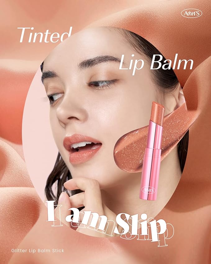 AMTS Tinted Lip Balm - Slip | Hydrating Glitter Lipstick | Pearl Shimmering Daily Lip Makeup for dry, cracked, chapped lips | korean beauty Moisture Lip Tint